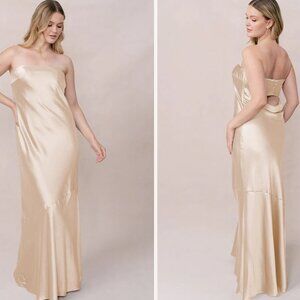 Revelry Leo Satin Champagne Maxi Dress, Size 4